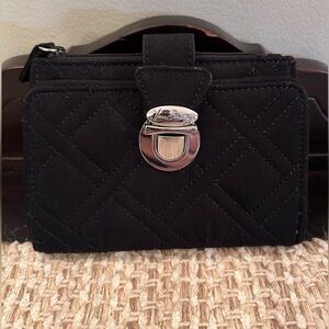 Vera Bradley Pushlock Wallet Bifold Wallet in Classic Quilted Black Zip Pocket